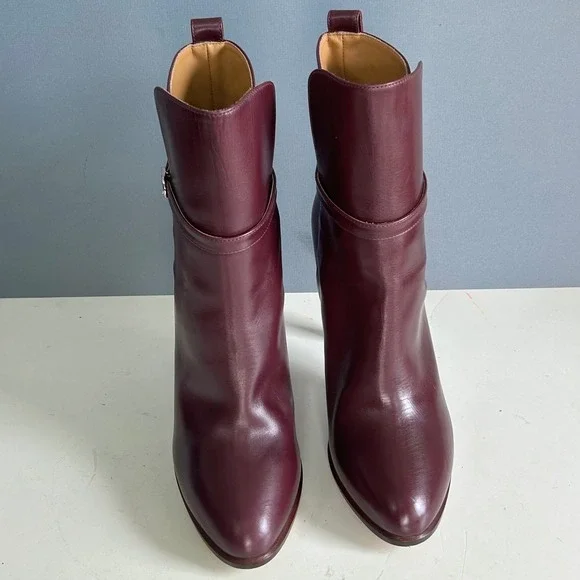 Ralph Lauren Collection Ankle Boots size 40 / 10 Burgundy‎ Heel Buckle Italy - Picture 8 of 12